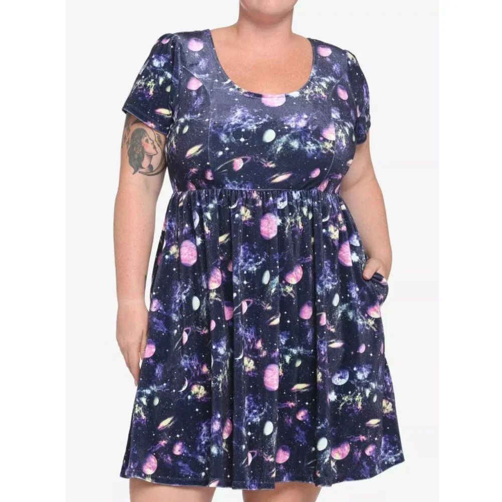 Hot Topic Galaxy Velvet Babydoll Dress 3X - Picture 1 of 7
